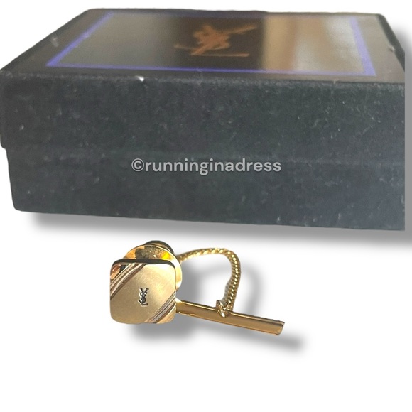 Vintage Authentic YSL Tie Pin Tie Tack In Gold & Black - Picture 13 of 14